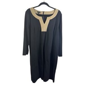 Talbots Plus 16 Ponte Knit Dress Black Tan Classy Office Church Stretch Work